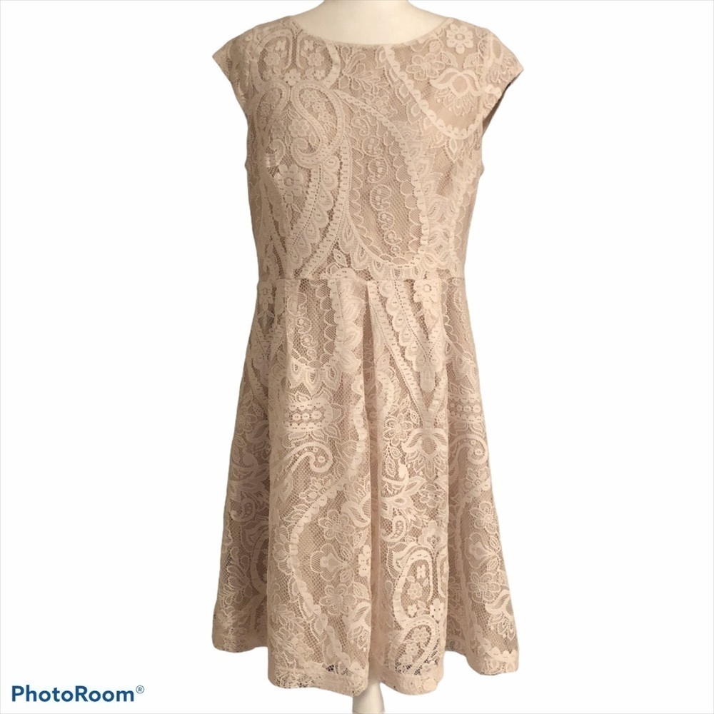 Liz Claiborne ivory and gold lace dress